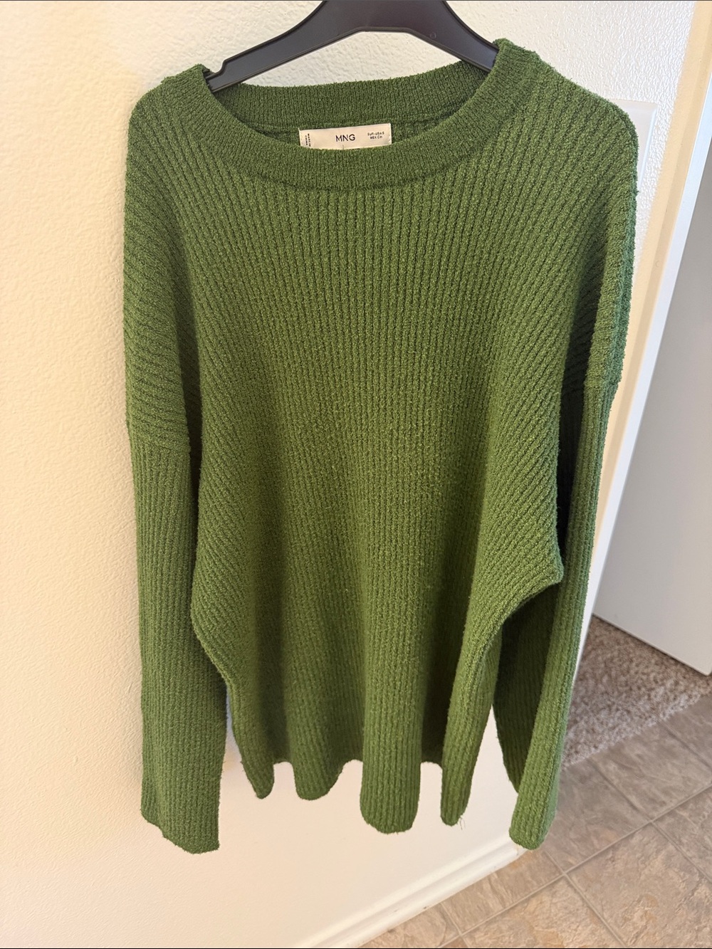 Mango Olive Ribbed Crewneck Sweater